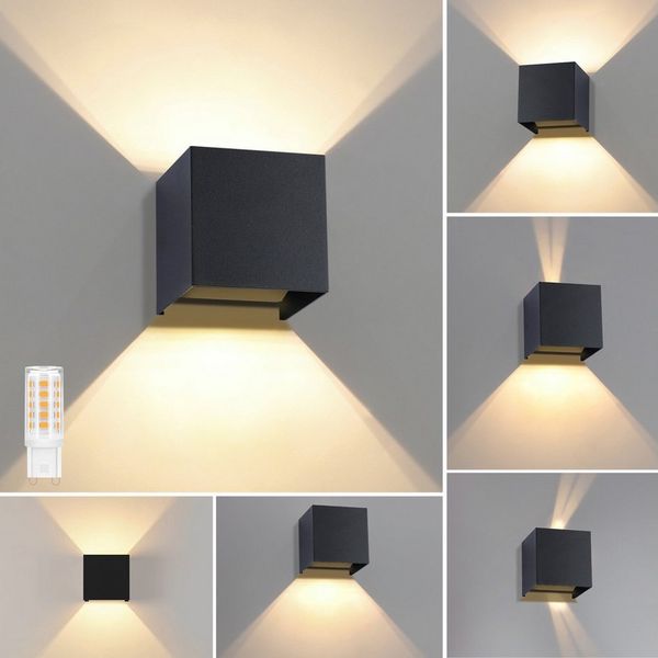 ZMH LED Wandleuchte Aussen Wandlampe: Außenwandleuchte Innen Up Down Modern, G9, Mit Leuchtmittel, Warmweiß, Einstellbarer Strahl Flurlampe für Wohnzimmer
