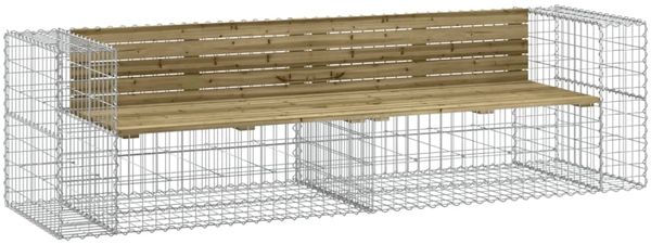 Gartenbank, Sitzbank aus Gabionen 244x71x65,5 cm Kiefernholz Imprägniert
