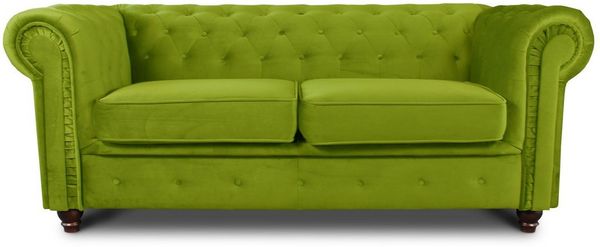 Sofa Chesterfield Asti 2-Sitzer, Couchgarnitur 2-er, Sofagarnitur, Couch mit Holzfüße, Polstersofa - Glamour Design, Velours (Hellgrün (Velvet 75))