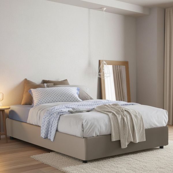 Talamo Italia - Weißes Doppelbett, Bettkasten mit Kunstlederbezug, 100 % Made in Italy, seitliche Öffnung, geeignet für Matratze 120x190 cm, taubengrau