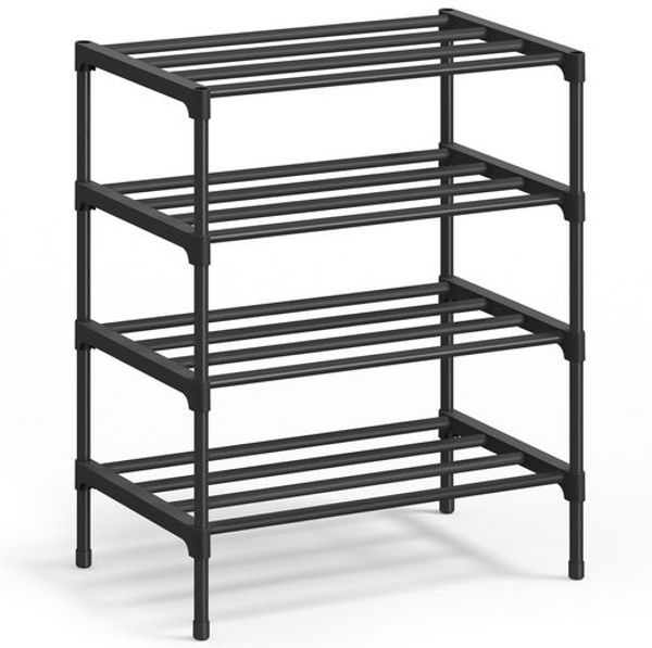 SONGMICS Schuhregal, 4 Ebenen, Schuhablage schmal, Schuh-Organizer Metall, 30 x 45 x 66 cm, schwarz