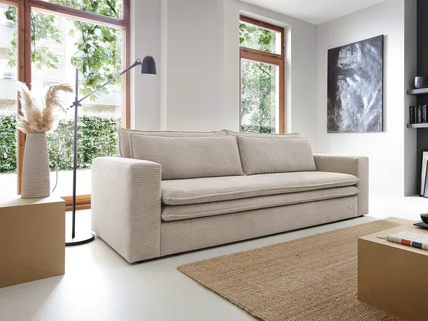 Vente-unique - TILIA Sofa SamtStoff Beige - B 95 cm x H 82 cm x L 244 cm