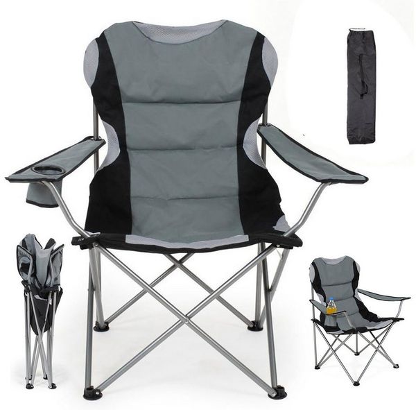 AKKEE Campingstuhl Klappstuhl mit Stahlrahmen, Anglerstuhl, mit Getränkehalter, bis 150KG