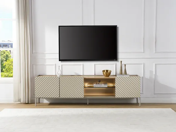 Vente-unique - TASIBA TV unit GlasHolz, Platte BeigeBeige - B 40 cm x H 57 cm x L 200 cm