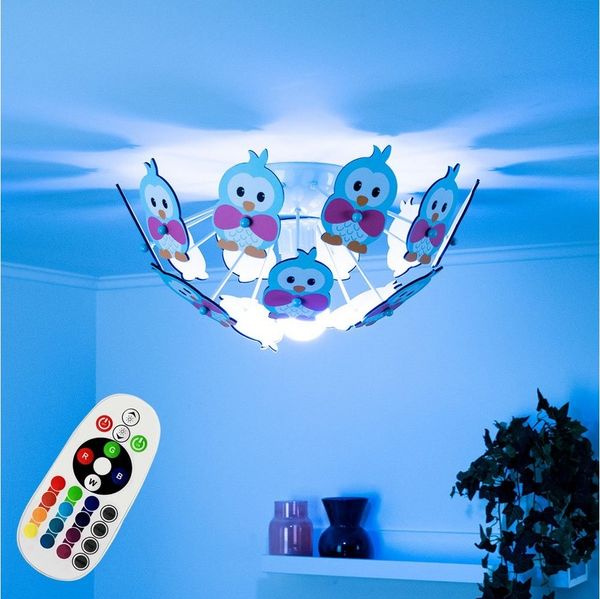 RGB LED Kinderzimmer Deckenbeleuchtung mit Eulen VIKI 2