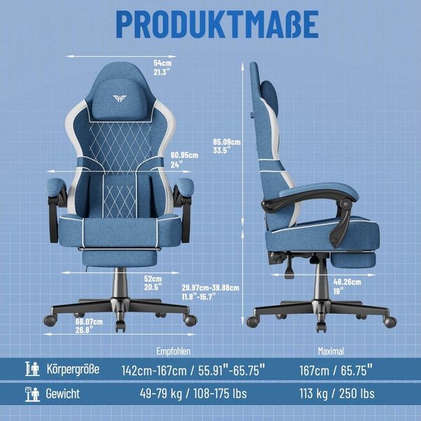 Huracan Gaming-Stuhl Gamer Chair mit verstellbare Kopfstütze und Lendenkissen,Ergonomisch