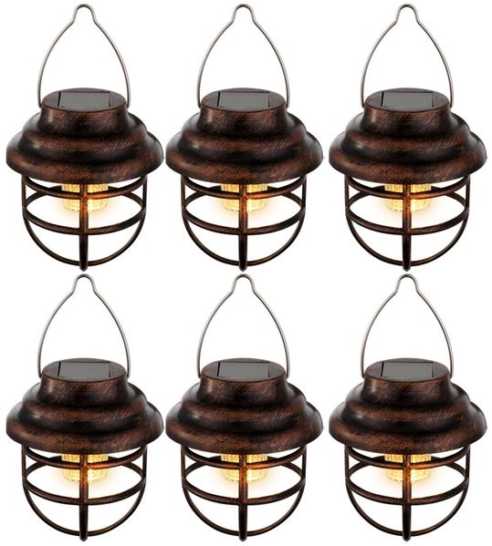 6er Set LED Solar Hängeleuchte, rostfarben, H 14 cm