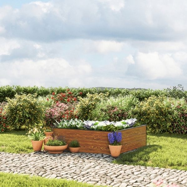 GFP HALFSIZE Aluminium Hochbeet - Platzsparendes & Stabiles Gartenbeet in Holzoptik - 119 x 119 x 39 cm - Ideales halbhohes Modell für Familien-Gartenspaß