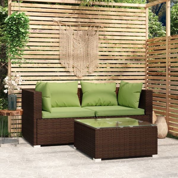 vidaXL 3-tlg. Garten-Lounge-Set mit Kissen Braun Poly Rattan 317554