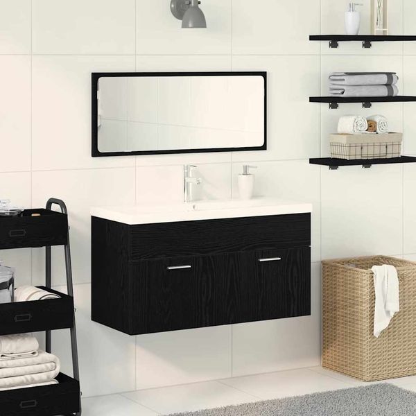 vidaXL Badezimmermöbel-Set 3 pcs Schwarz Eichen-Optik Holzwerkstoff 3334330