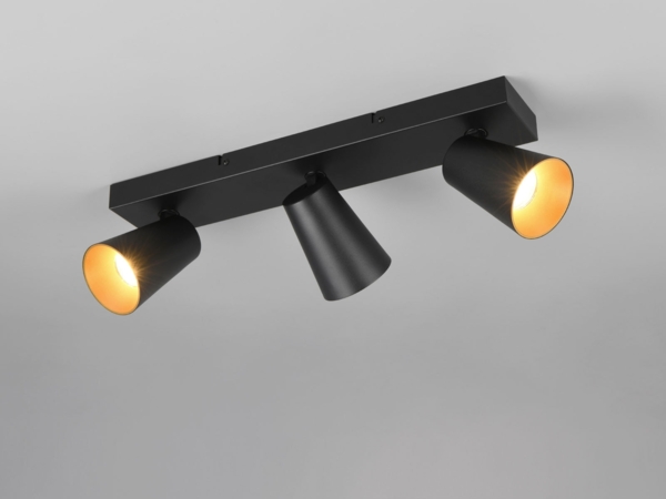 LED Deckenstrahler Schwarz Gold 3-flammig, Breite 46cm