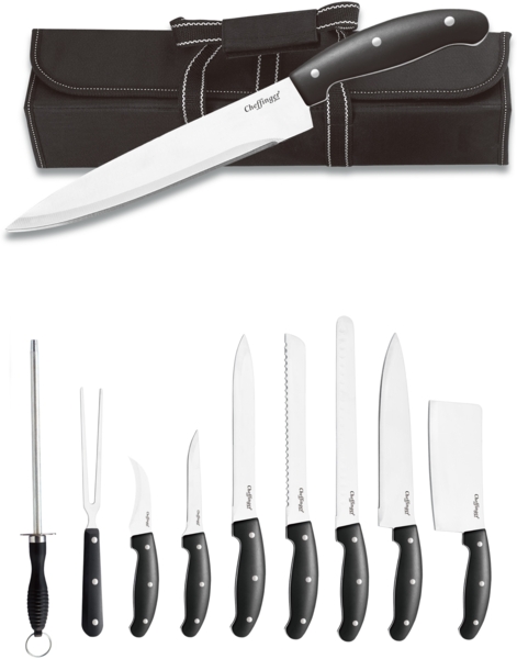 Cheffinger 10-teiliges Messer-Set aus Edelstahl mit Holzgriff & Tragetasche