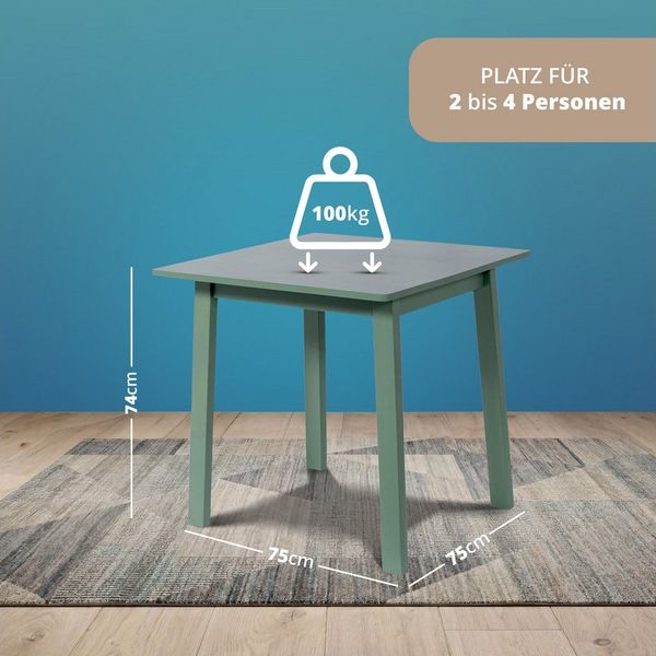 KHG Esstisch Bürotisch Grün für 2-4 Personen, Skandi Look, bis 100 kg belastbar, lackiert, pflegeleicht, Massivholzgestell