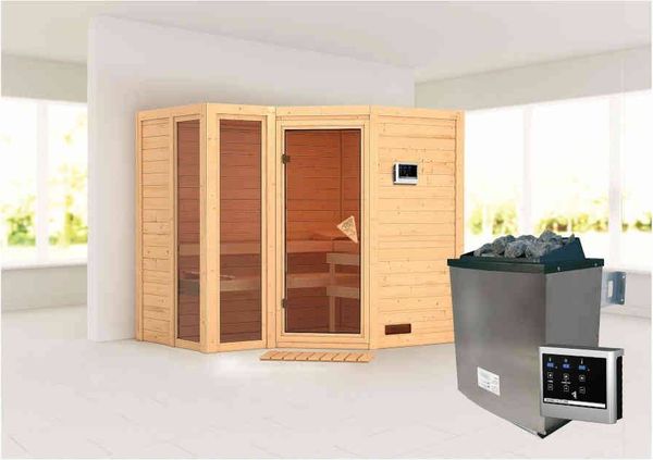 Karibu Sauna Amara + 9kW Saunaofen mit ext. Steuerung Easy