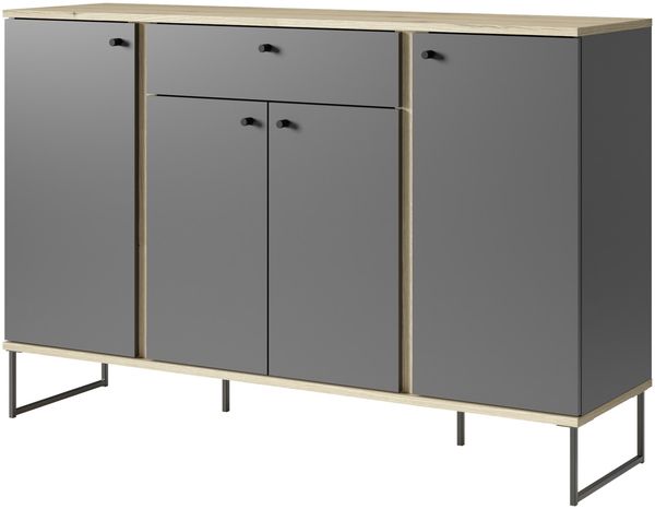 Sideboard >Kandoo< in Anthrazit / Evoke Oak Dekor - 135x89x38 (BxHxT)