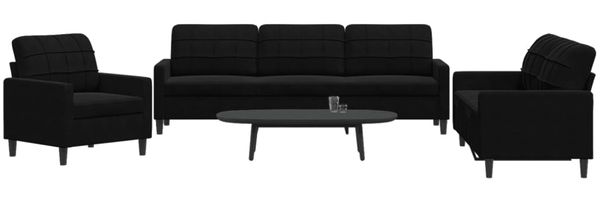 vidaXL 3-tlg. Sofagarnitur mit Kissen Schwarz Samt 3278436