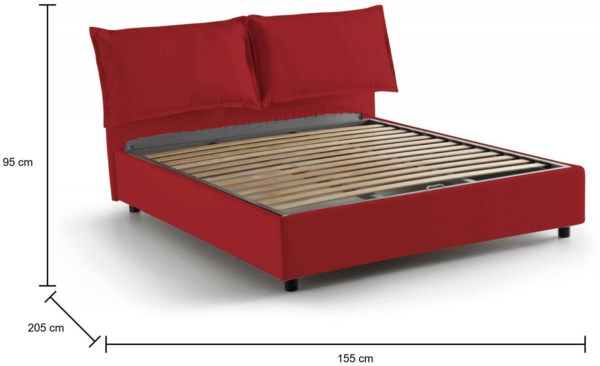 Dmora Doppelbett Askari, Stoffbett mit Stauraum, Öffnung vorne, geeignet für Matratzen 140 x 190 cm, 100 % Made in Italy, Rot Bild 3