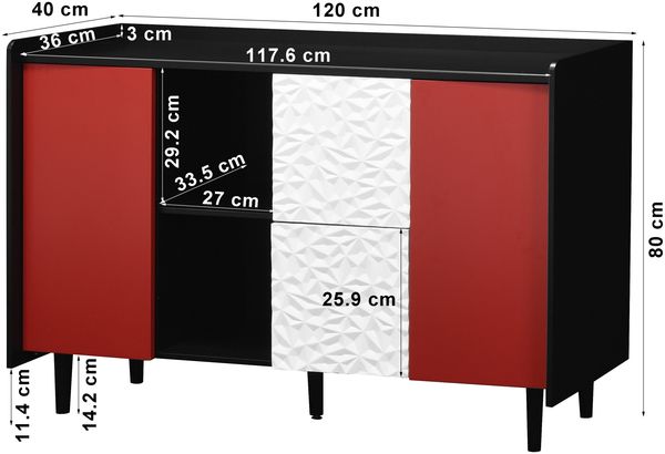 Sideboard Buffetschrank schwarz mit roten Türen 2 Schubladen 120x40x80 cm Bild 9