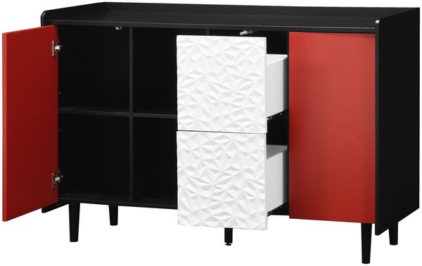 Sideboard Buffetschrank schwarz mit roten Türen 2 Schubladen 120x40x80 cm Bild 6