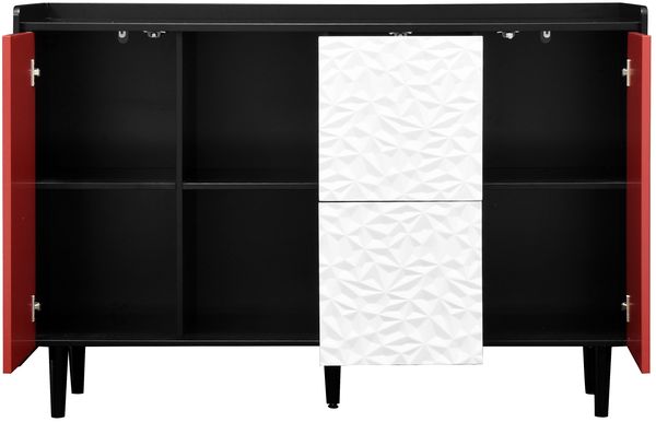Sideboard Buffetschrank schwarz mit roten Türen 2 Schubladen 120x40x80 cm Bild 7