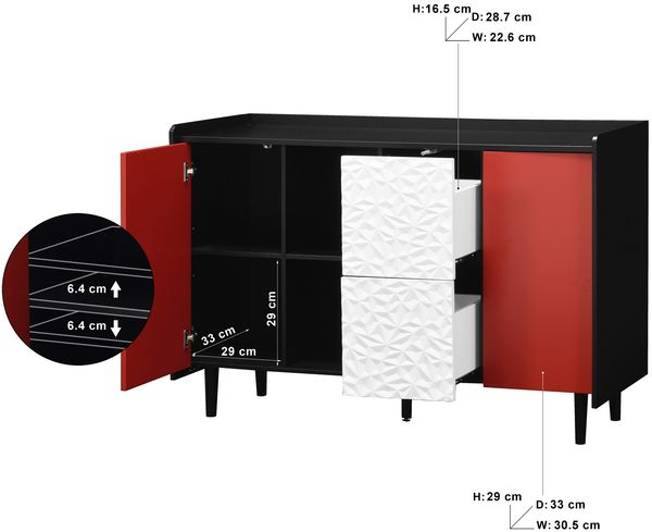 Sideboard Buffetschrank schwarz mit roten Türen 2 Schubladen 120x40x80 cm Bild 10