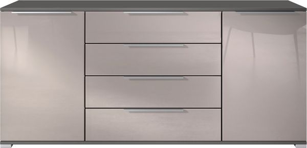 Vladon Sideboard Linio V2 (Moderne Kommode, mit 2 Türen & 4 Schubladen), Anthrazit matt/Sandgrau Hochglanz, 166,5 x 75,5 x 35 cm (BxHxT)