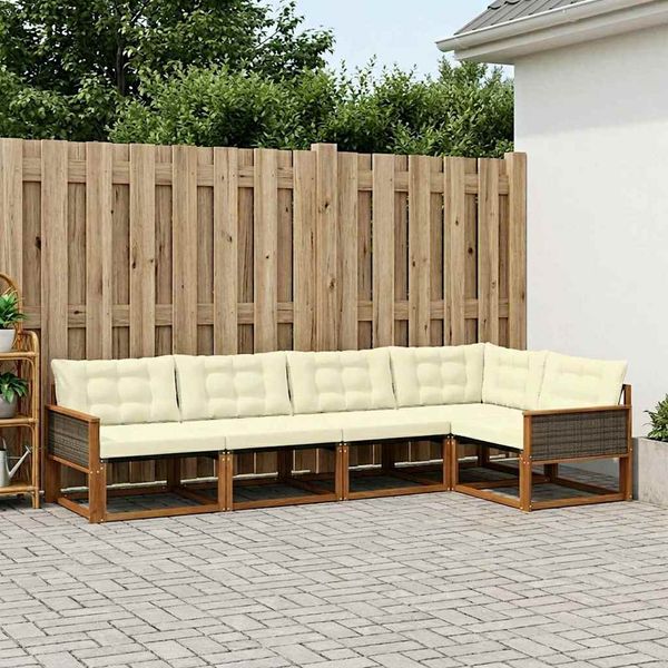 vidaXL Outdoor-Sofagarnitur mit Kissen 5 pcs Natur und Creme 3381418