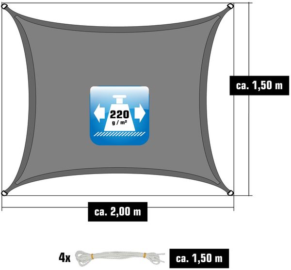1,5x2m UV Sonnensegel Atmungsaktiv Wasserdurchlässig Grau Bild 5