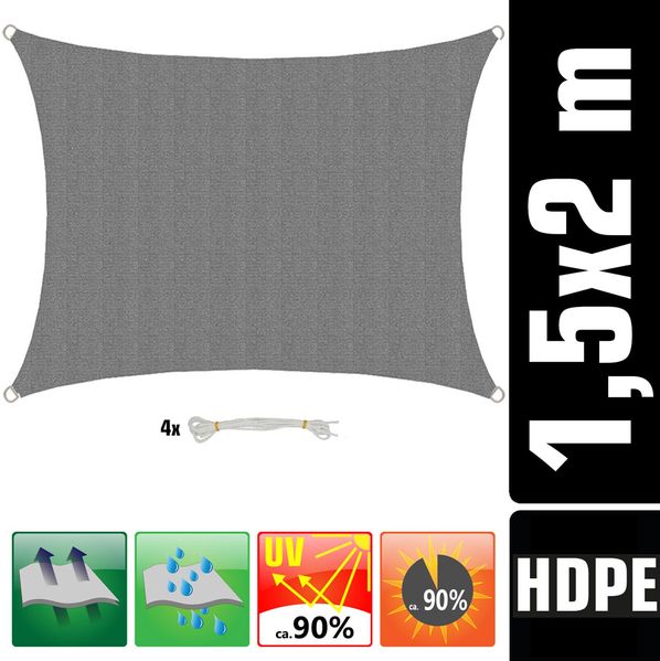 1,5x2m UV Sonnensegel Atmungsaktiv Wasserdurchlässig Grau Bild 2
