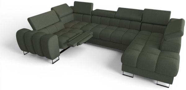 Wohnlandschaft Schlafsofa BASTIEN RELAX in Stoff Gemma Dunkelgrün Ottomane Rechts Bild 2