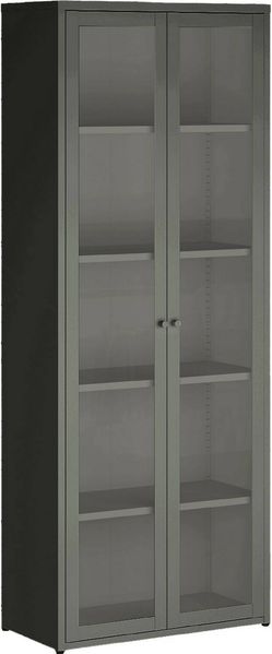 Dmora Vitrine Izano, Glas-Sideboard, Mehrzweckvitrine, Hängendes Bücherregal mit Glastüren, 70x35 h180 cm, Schiefer