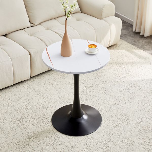 Kommode 60 x 60 x 72 cm, runder Mid-Century-Tisch in Weiß/Schwarz aus MDF und Metall