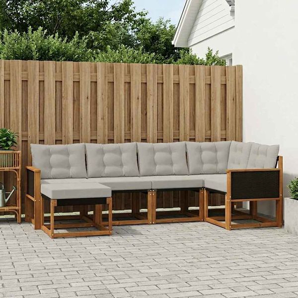 vidaXL Outdoor-Sofagarnitur mit Kissen 6 pcs Natürlich und Hellgrau 3382055