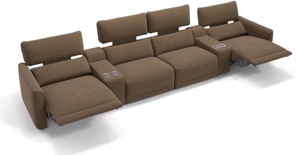 Sofanella Kinocouch GALA Viersitzer Stoffsofa Mittelkonsole in Hellbraun S: 342 Breite x 101 Tiefe