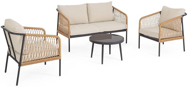 Garten-Set Felipe aus Aluminium und Spun-Poly, modern, natur und beige, inkl. Kissen, für 3–4 Personen