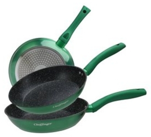 3tlg Pfannenset Induktion Bratpfanne Pfanne antihaft marmor ø20-24-28cm Grün Bild 6