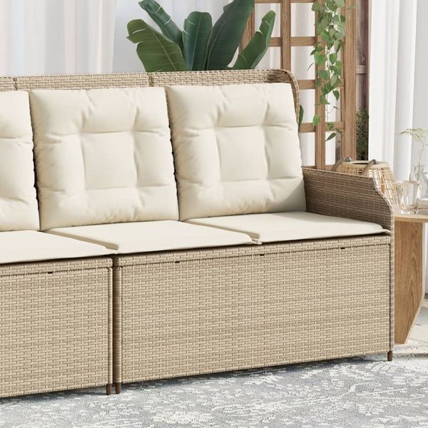 vidaXL Gartenbank Verstellbar mit Kissen Beige Poly Rattan 368941