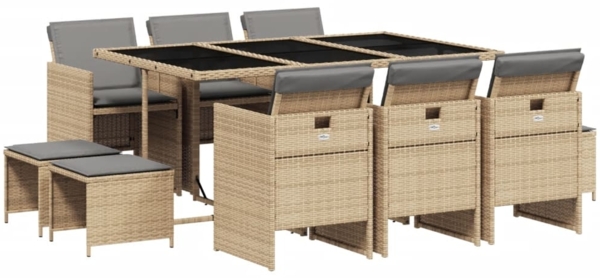 vidaXL 11-tlg. Garten-Essgruppe mit Kissen Beigemischung Poly Rattan 3210612