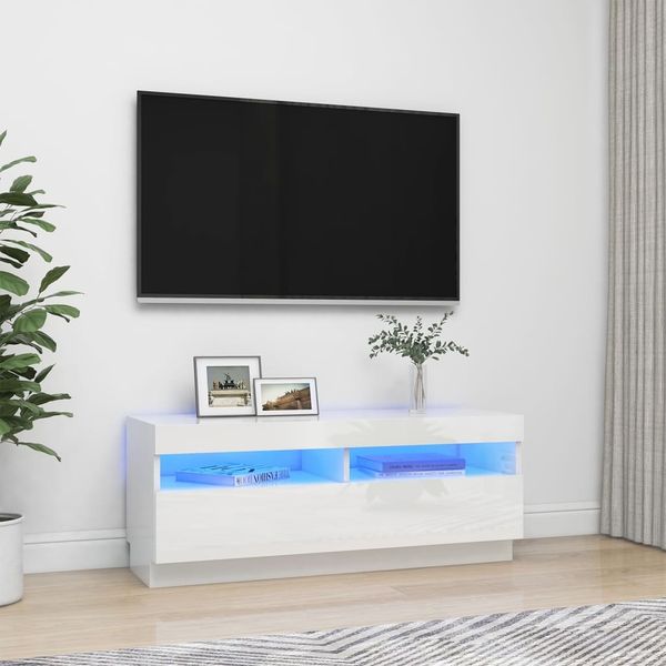 vidaXL TV-Schrank mit LED-Leuchten Hochglanz-Weiß 100x35x40 cm 804460