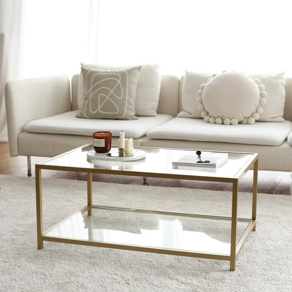 Dmora Diphda Couchtisch Gold 90 x 60 x 40 cm, EIN Fach