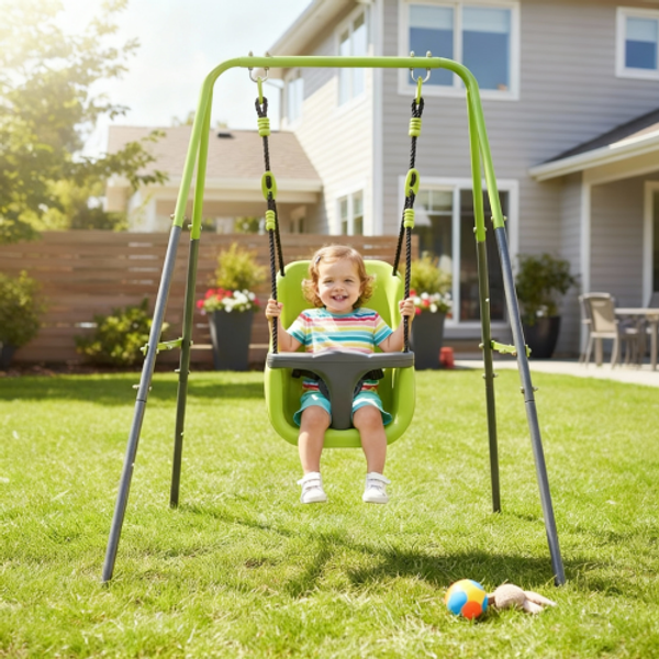 LVHOM Babyschaukel mit Gestell für Indoor & Outdoor, Einzelschaukel mit Sicherheitsgurt, Stabile Gartenschaukel für Kleinkinder (6 Mo. - 2 J.), bis 25kg belastbar, Grün