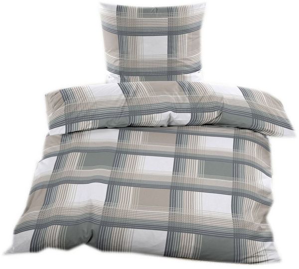Casa Colori Bettwäsche Microfaser Fleece Wintergarnitur 135x200 cm kuschelig weich, Fleece, 2 teilig, Grau Braun Kariert