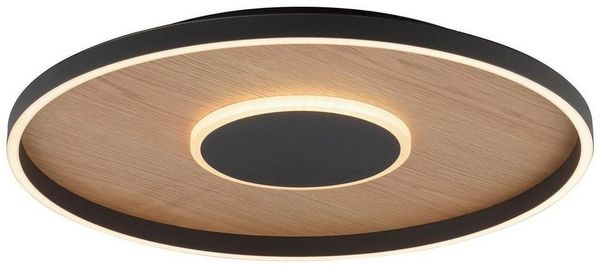 LED-Deckenleuchte MONDO Famera 58,5 cm, Metall, Schwarz, Holzfarben, 59 x 7 x 59 cm