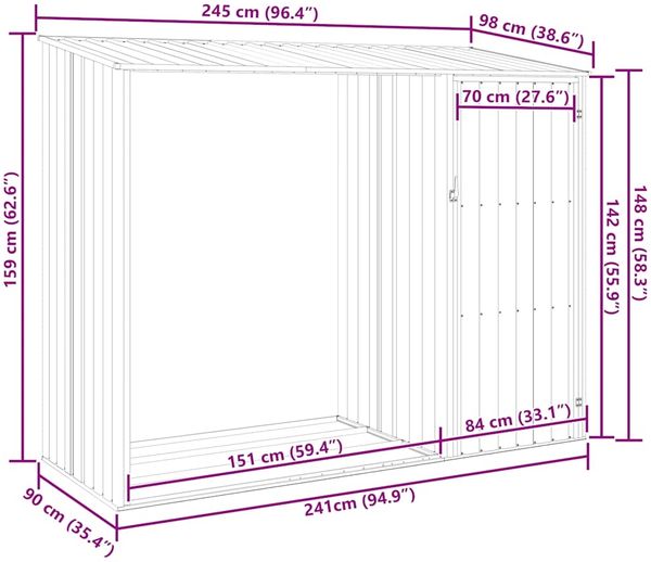 vidaXL Garten Brennholzlager Grau 245x98x159 cm Verzinkter Stahl 46294 Bild 12