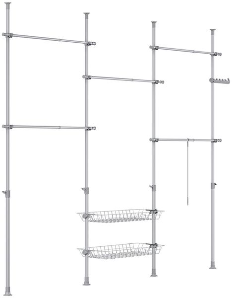 SoBuy KLS04-II-HG Garderobenständer, Metall, Pulverbeschichtung, Grau, 209 x 200 x 62 cm