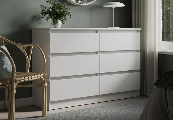 Home Collective Kommode mit 6 Schubladen 95, 120, 140, 160 cm breit Holz Schrank (Highboard Anrichte Schlafzimmer Wohnzimmer Flur Büro Organizer), Kommode 95 cm breit Kommode Sideboard, Weiß