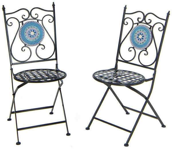 KOMFOTTEU Gartenstuhl Mosaikstühlen (2er Set), Bistro-Stühle mit ausgehöhlter Sitzfläche und Rückenlehne