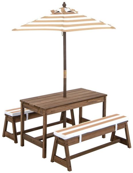 COSTWAY Garten-Kindersitzgruppe Picknicktisch, mit Sonnenschirm, aus Holz