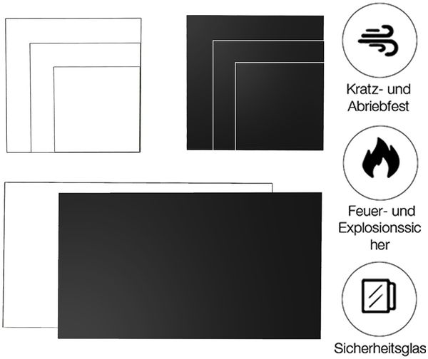 Kaminglas Tischplatte Bodenplatte Funkenschutz ESG Sicherheitsglas Klarglas Schwarz Ofenglas Glasplatte Kaminplatte Glasscheibe Vorleg - 80x80 cm