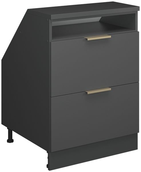 Küchenschrank für Dachschrägen R-Line Anthrazit-Gold 60 cm mit 2 Schubladen, Schrankkorpus 60 cm Tiefe Vicco